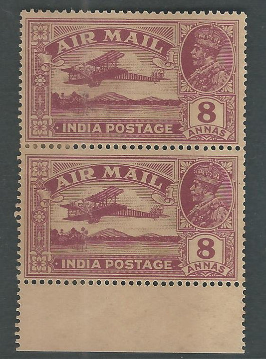 British India K G V - Airmail 8 as Error - Tree Top Missing with Normal, 1929 - MMM0022