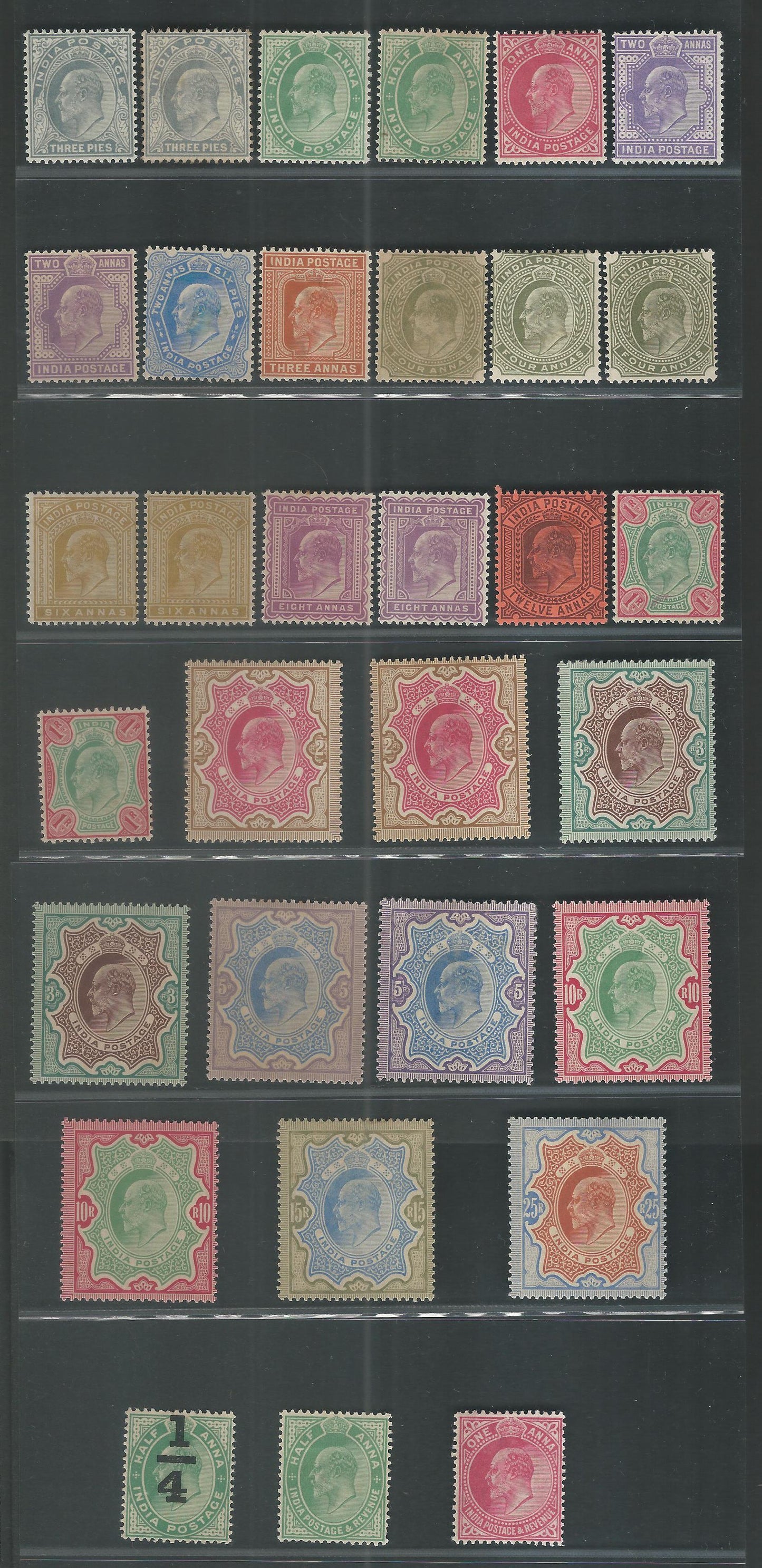 British India King Edward VII C S of 32 Stamps, Mounted Mint , Extremely Rare - MMM0031