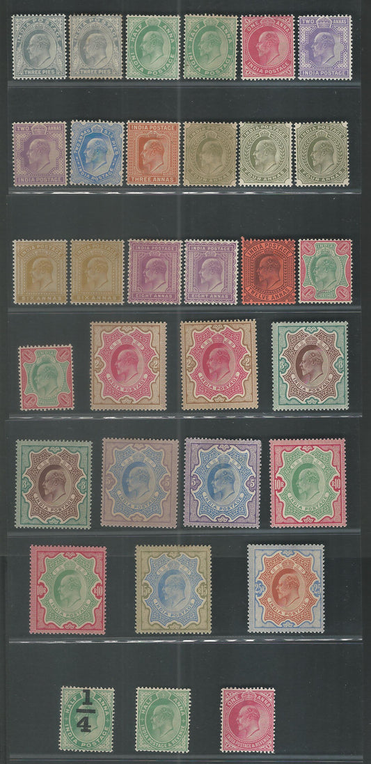 British India King Edward VII C S of 32 Stamps, Mounted Mint , Extremely Rare - MMM0031