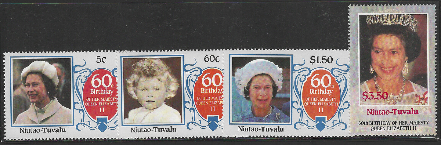 Niutao - Tuvalu, Complete Set, 60th Birthday of Her Majesty Queen Elizabeth II, Mint - VVV00504