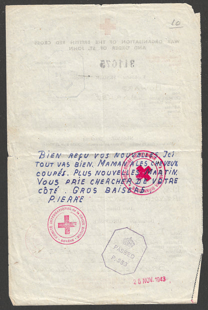 Red Cross Letter London to Beligum Passed by the Censor Chop, Rare , 1943  - CCC2306