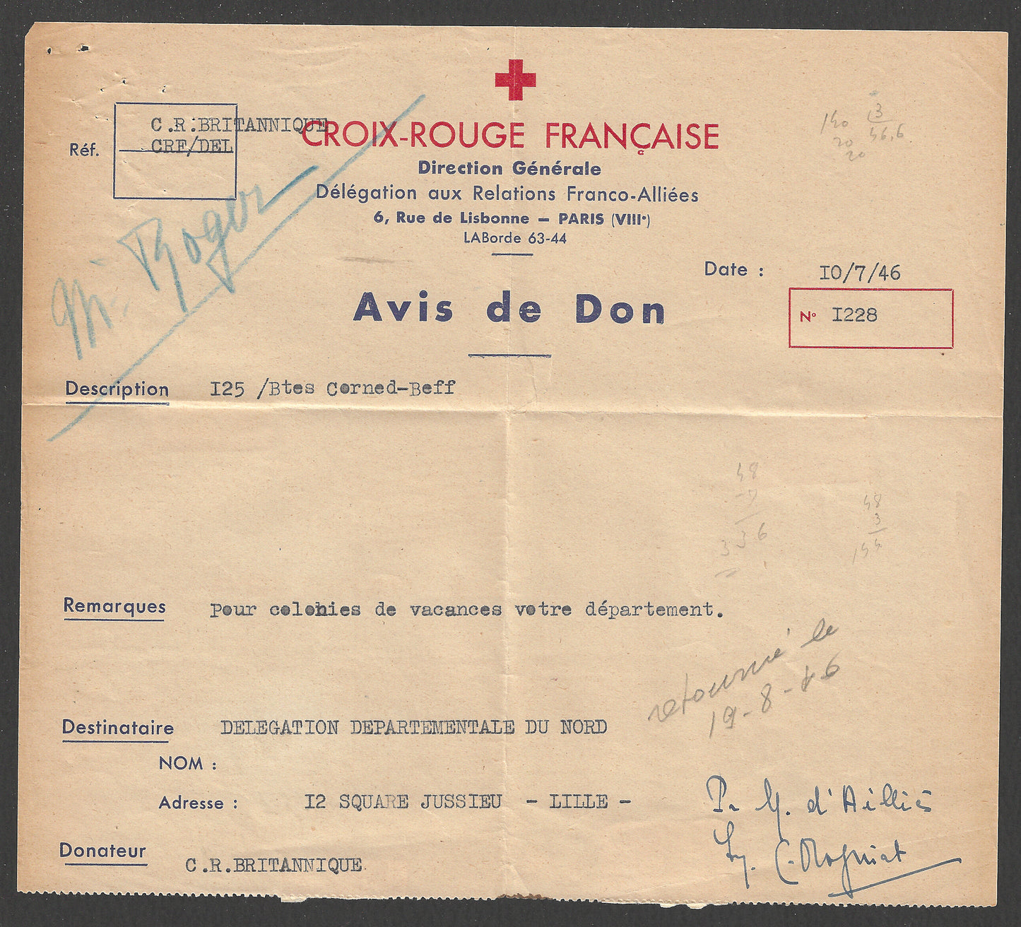 France - Red Cross from CRPF Letter Postally used  with Francing Cancellation, 1942  - CCC2309