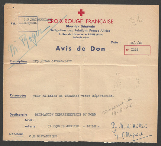 France - Red Cross from CRPF Letter Postally used  with Francing Cancellation, 1942  - CCC2309