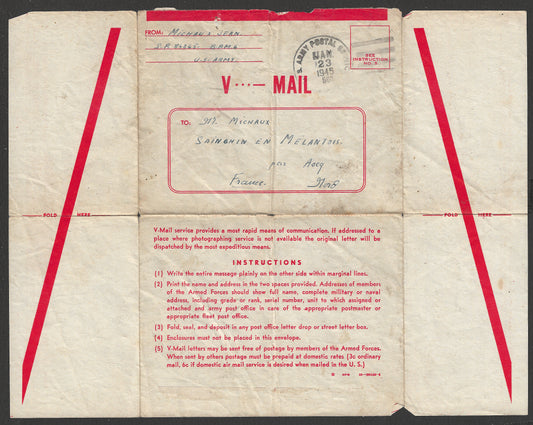 Vmail Inland Letter from US to France , 1945  - CCC2311