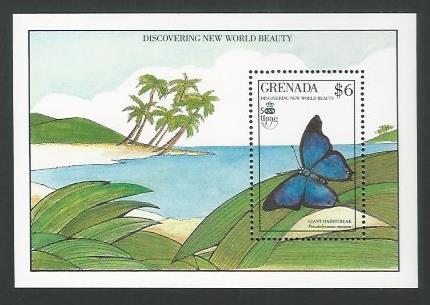 Grenada Stamps Miniature Sheet – Discovering New World Beauty – Butterfly , Mint - DDD0019