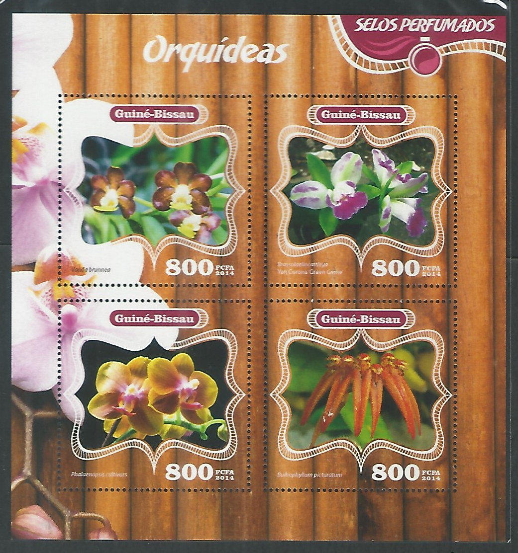 Guine-Bissau MS Stamps – Orchids – Odd vareity / Unusual – Scented / Perfumed stamps, 2014 – DS9226