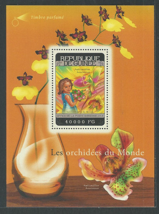 Guinee MS Stamps – Orchids – Odd vareity / Unuual – Scented / Perfumed stamps, 2014 – DS9250