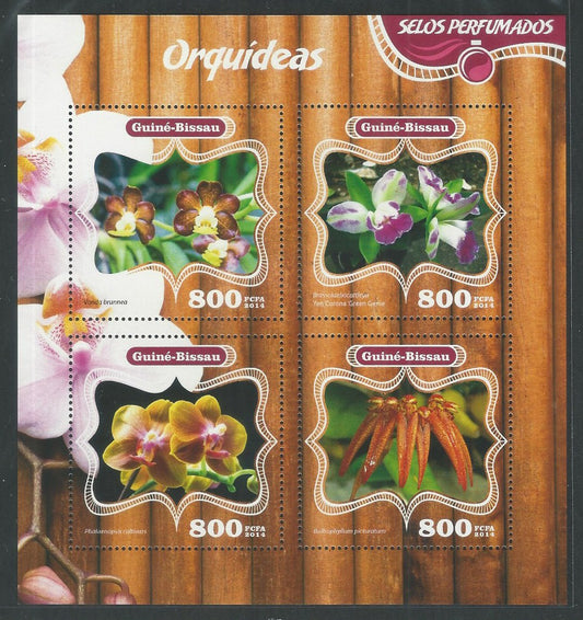 Guine-Bissau MS Stamps – Orchids – Odd vareity / Unusual – Scented / Perfumed stamps, 2014 – DS9252