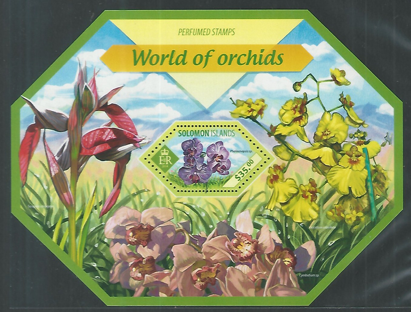 Solomon Islands MS Stamps – Orchids – Odd vareity / Unusual – Scented / Perfumed stamps, 2014 – DS9266