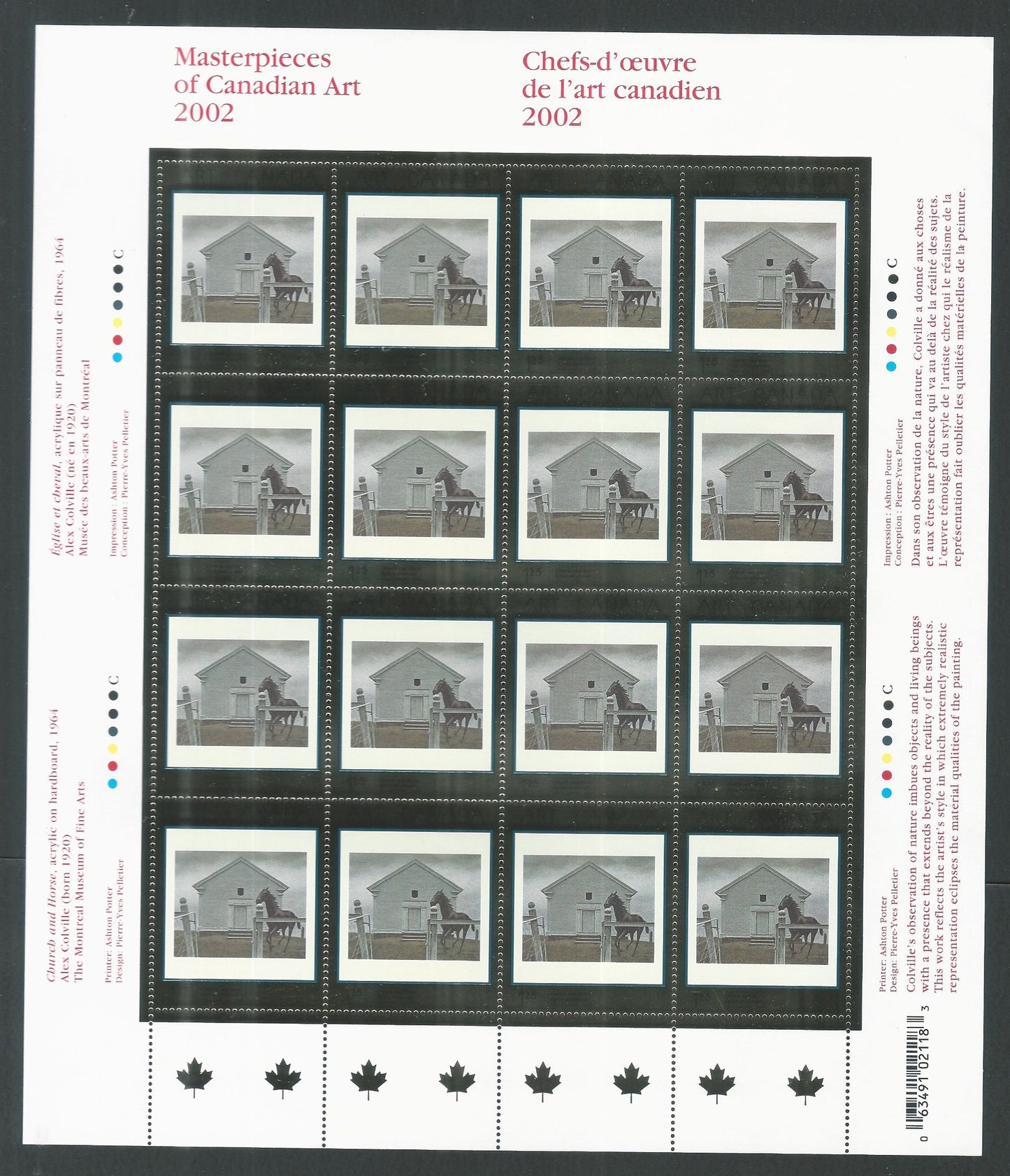 Canada stamps- full Sheet – Master Pieces of Candaian Art 2002 with silver Foil – DS9275