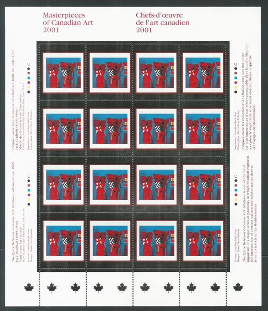 Canada stamps- full Sheet – Master Pieces of Candaian Art 2001 with Gold Foil – DS9276