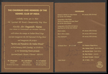 India - Invitation on Breeds of Dogs with 11 Persons Autographed . Extremely Rare, 2005 - DSA0490