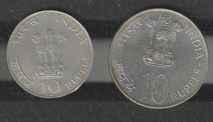 Republic India Silver Coins - Gandhi rs. 10 and 1972 Rs. 10 with Flag - special Lot 29