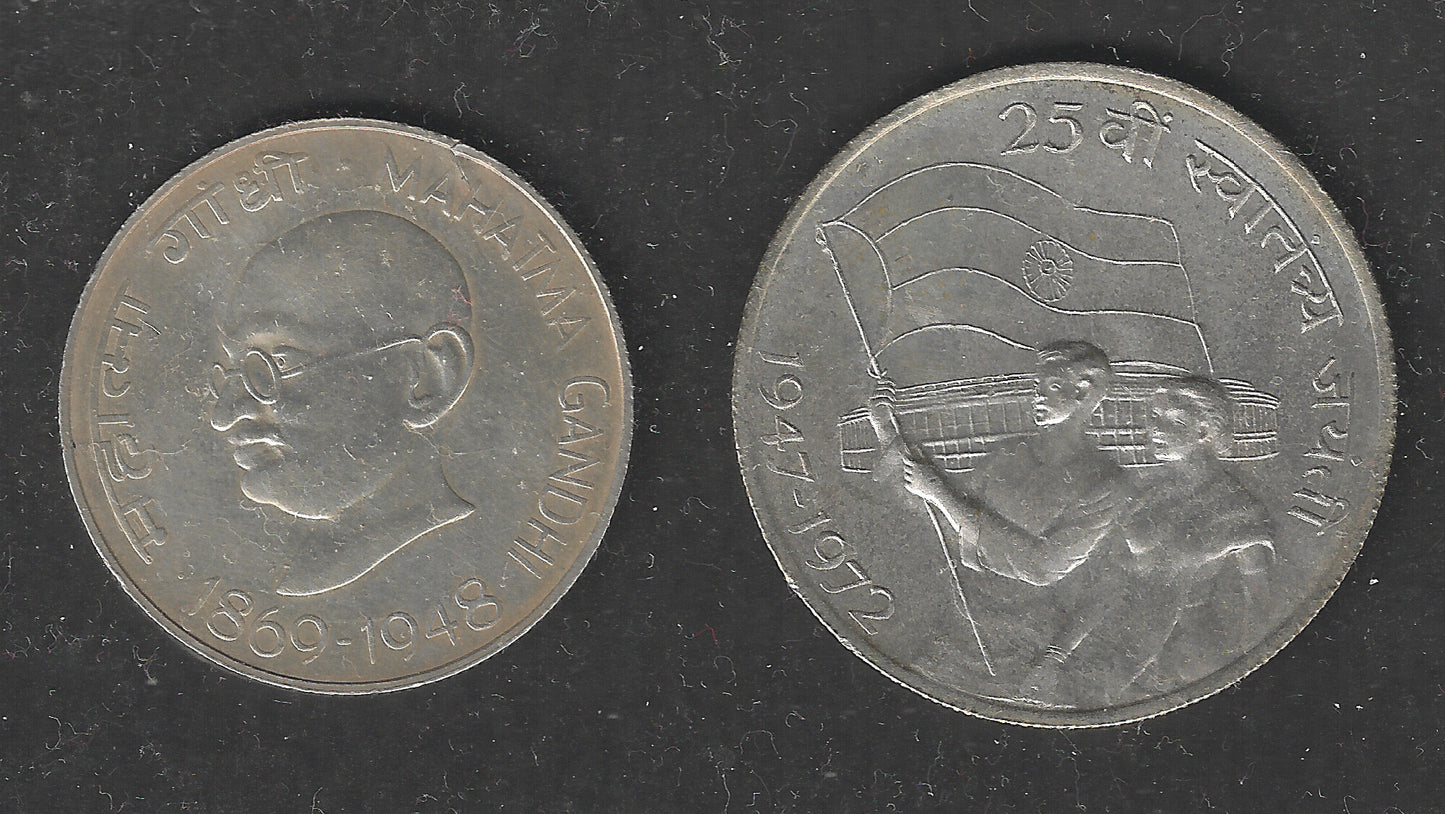 Republic India Silver Coins - Gandhi rs. 10 and 1972 Rs. 10 with Flag - special Lot 29