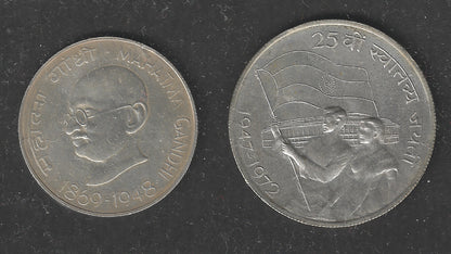Republic India Silver Coins - Gandhi rs. 10 and 1972 Rs. 10 with Flag - special Lot 29