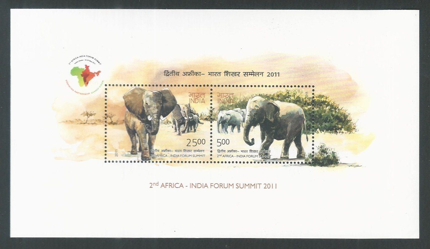 Indian Stamps - Miniature Sheets - 2nd Africa - india Forum Summit - elephant , 2011 - EEE146