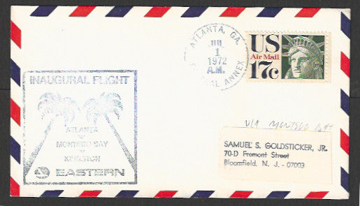 USA Air Mail First Flight Cover - Altanta to Montego Bay to Kligston, 1972 - FFF4006