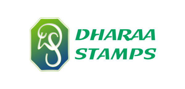 Logo of Dharaa Stamps with a stylized stamp design on a white background