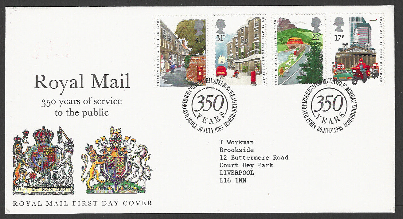 Great  Britain FDC - 350 Years of Service to the Public Royal Mail, 1985 - GGG00290