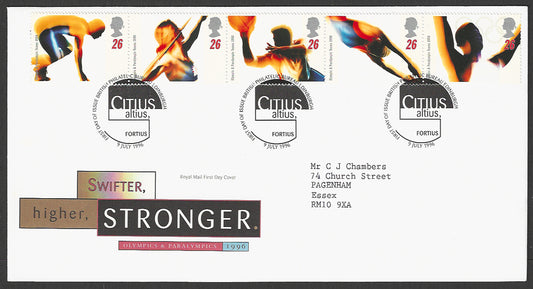 Great  Britain FDC - Olympics & Paralympics Swifter Higher Stronger, 1996 - GGG00344