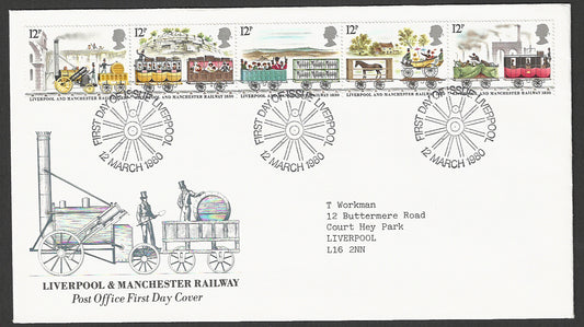 Great  Britain FDC - Liverpool & Manchester Railway, 1980 - GGG00381