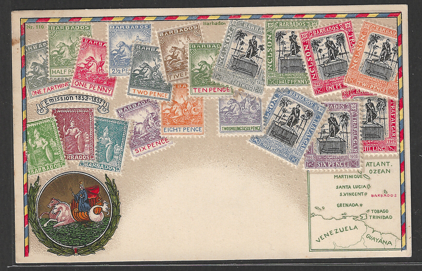 Picture Post Card Stamps on stamps Embossed,  Barbados , Mint - GGG00420