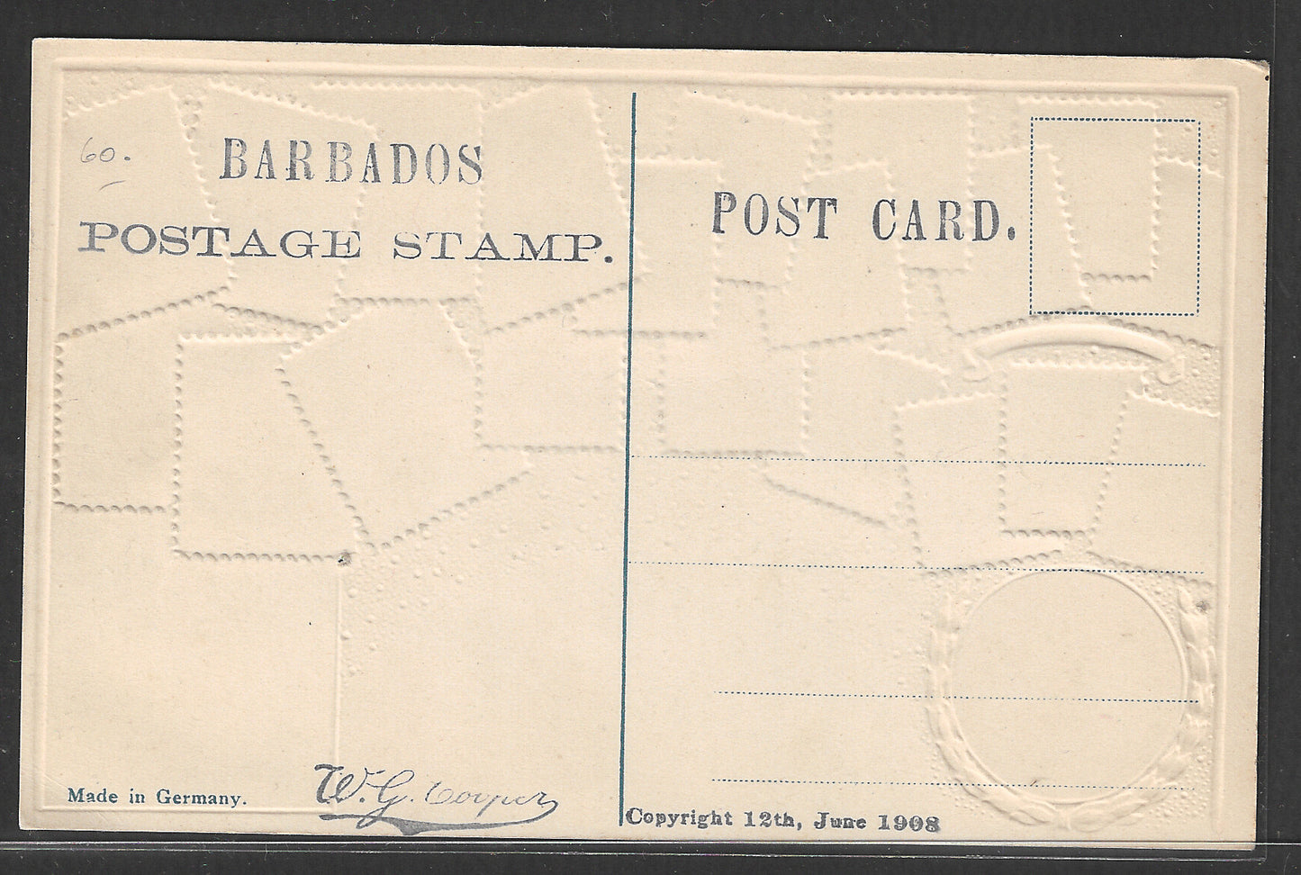 Picture Post Card Stamps on stamps Embossed,  Barbados , Mint - GGG00420