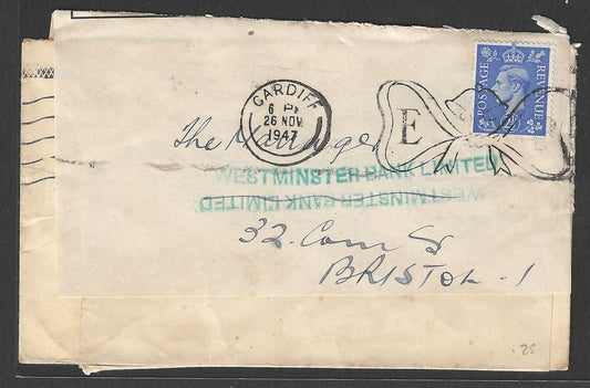 Great Britain Postally used Paper Economy Cover with Bell Cancellation, 1947 - GGG00428