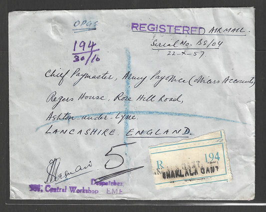 Pakistan to England Offical Postally used Registered Cover with Chaklala Cantt Cancellation, 1957 - GGG00429