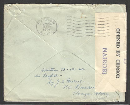 South Africa to England Postally used Airmail with Censor Label , 1941  - GGG00430
