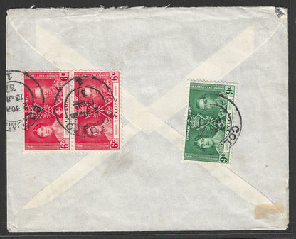 Ceylon Stamps - Colombo to England postally used Coroation set stamps on Cover, 1937  - GGG00431