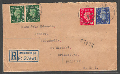 Manchester Registered Used Cover to Barbadoa, 1937  - GGG00432