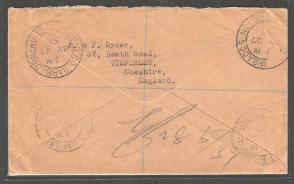 Manchester Registered Used Cover to Barbadoa, 1937  - GGG00432