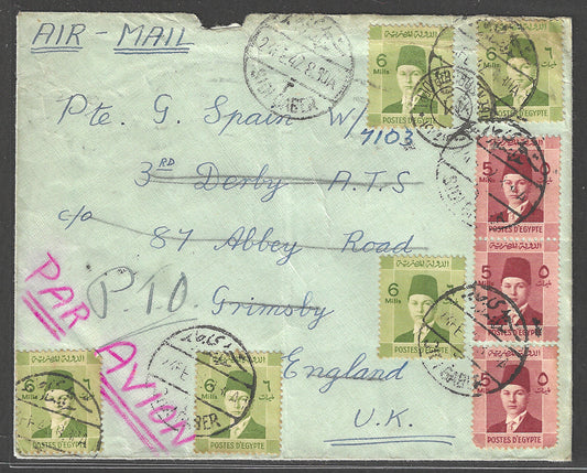 Egypt to England postallyused Air mail Cover with Multiple stamps , 1942  - GGG00433