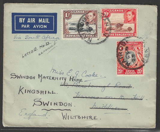 South Africa to England Postally used Airmail Cover with Slogan Cancellation , 1941 - GGG00435