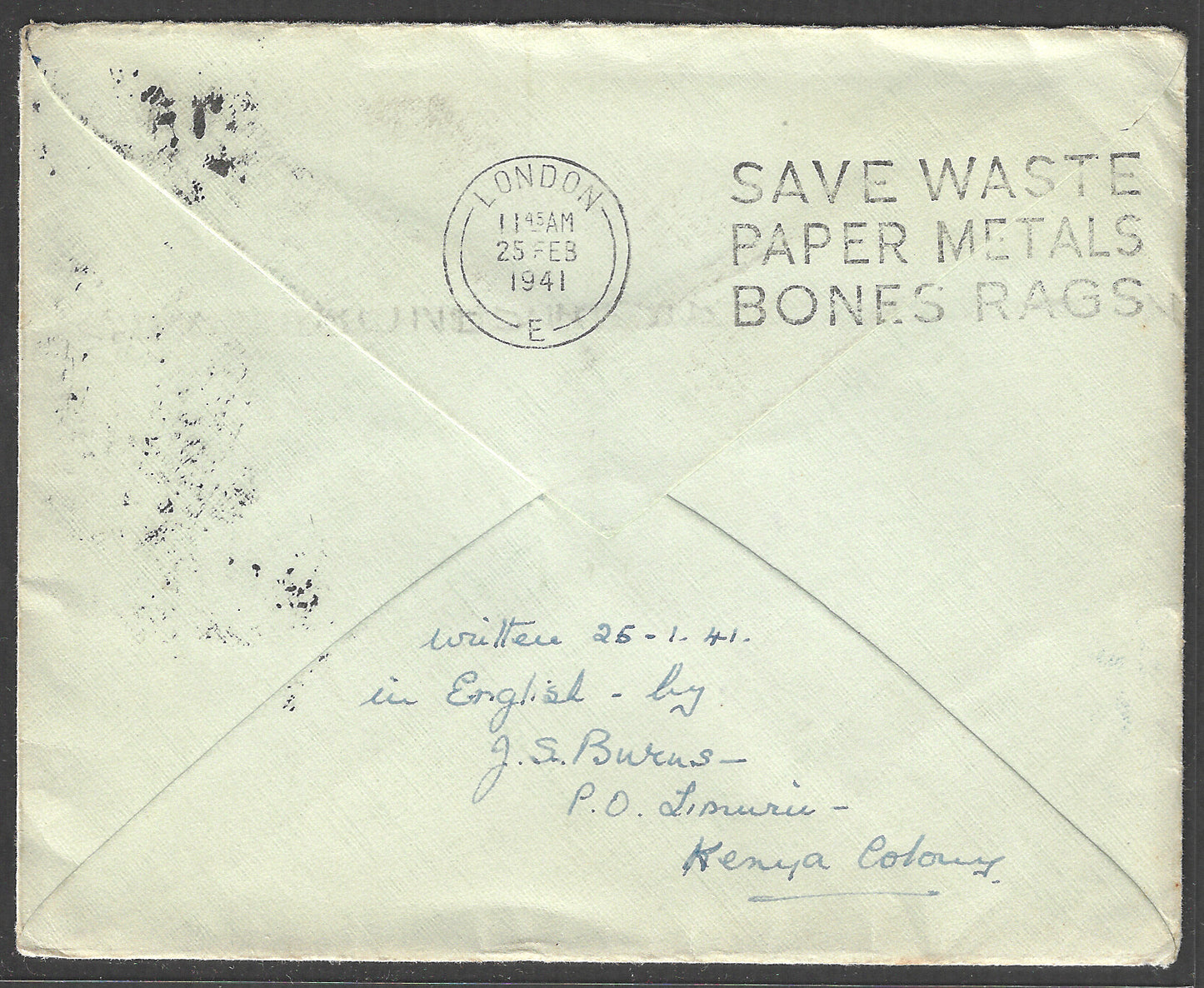 South Africa to England Postally used Airmail Cover with Slogan Cancellation , 1941 - GGG00435