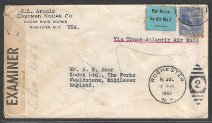 USA to England Postally used Cover with Opened by Examiner Label, 1940 - GGG00437