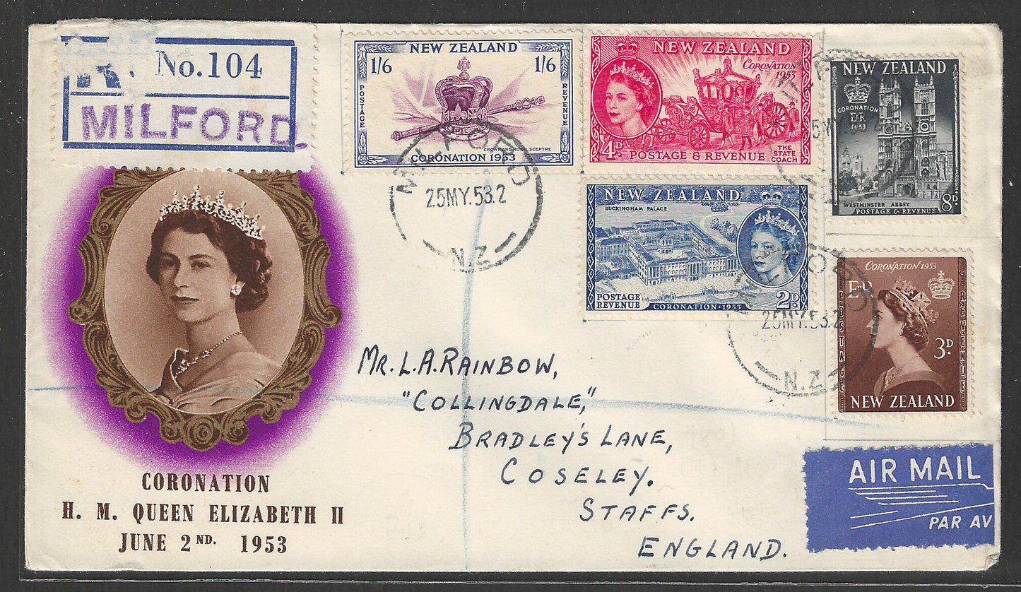 New Zealand to England Via Registered Post - Coronation H M Queen II , 1953 - RAre special Cover, 1953 - GGG00439