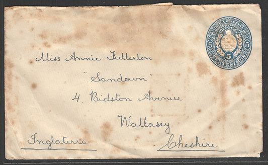 Montevideo Uruguay Postal Stationary to Cheshire , 1903 - GGG00440