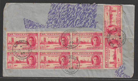 St. Vincent to BWA Postally used Cover with Vitory Multiple stamps on Cover , 1946, Damage- GGG00444