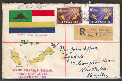 Malaysia / North Borneo ( Sandakan ) stamps on cover via Registered Post to England , 1963 - GGG00446