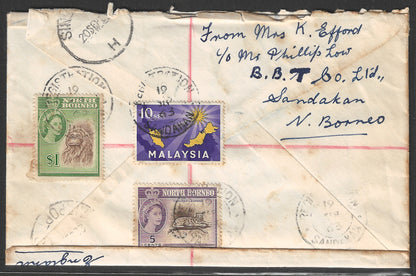 Malaysia / North Borneo ( Sandakan ) stamps on cover via Registered Post to England , 1963 - GGG00446