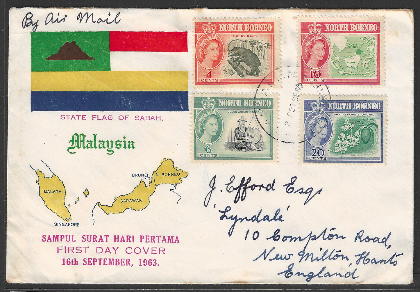 Malaysia / North Borneo ( Sandakan ) stamps on cover by Airmailto England , 1962 - GGG00449