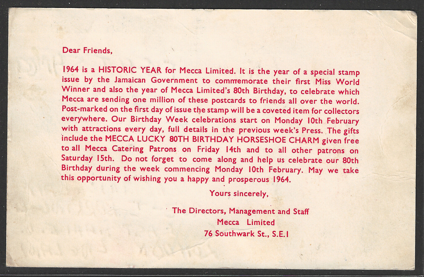 Jamaica FDC Post Card - Miss World and Mecca Prommoations , 1964 - GGG00454