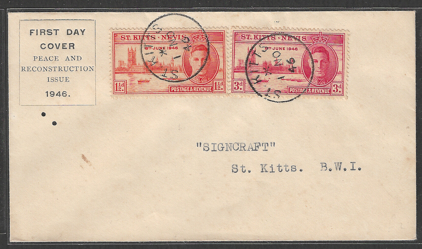 St. Kitts - Nevis - Peace and Reconstruction , Vicoty set on FDC , 1946 - GGG00460