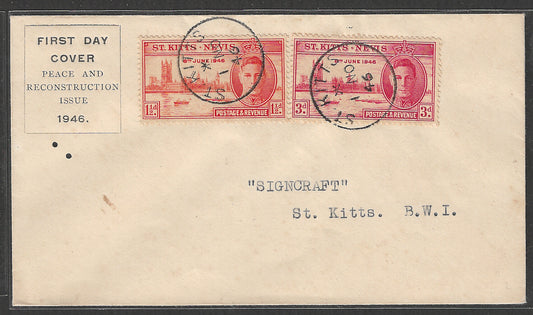 St. Kitts - Nevis - Peace and Reconstruction , Vicoty set on FDC , 1946 - GGG00460