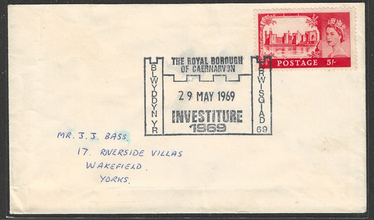 Great Britain Special Cancellation The Royal borough of Caernarvon , 1969 wit 5 Shilling stamps - GGG00465