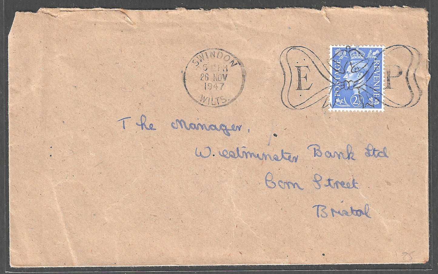 Great Britain stamps of KG VI - Postally used Cover with Bells Cancellation, 1947 - GGG00466