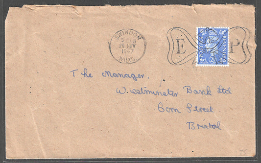 Great Britain stamps of KG VI - Postally used Cover with Bells Cancellation, 1947 - GGG00467