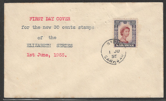 Sarawak FDC - Elizabeth II  Stamps of 30 Cents , 1952 - GGG00481